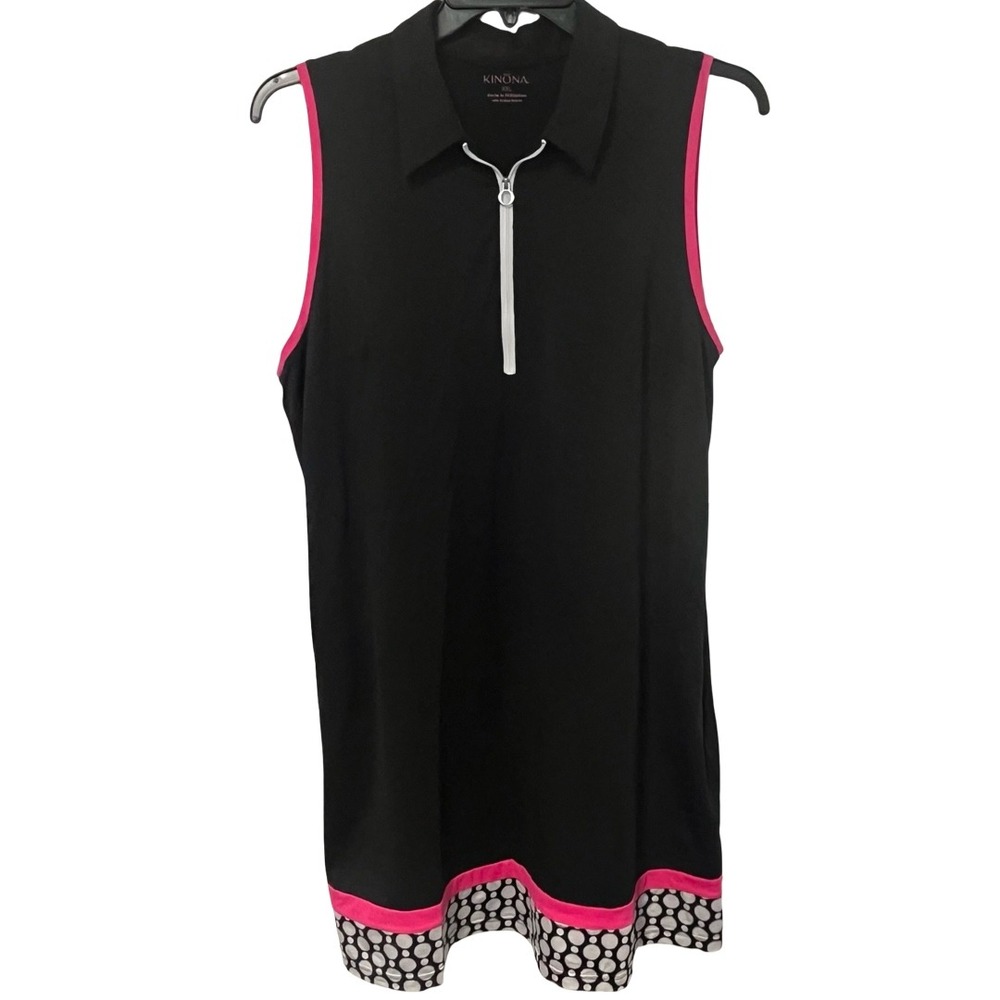 Kinona Golf Dress Womens XXL‎ Black Pink Quarter Zip Sleeveless Italian Fabric